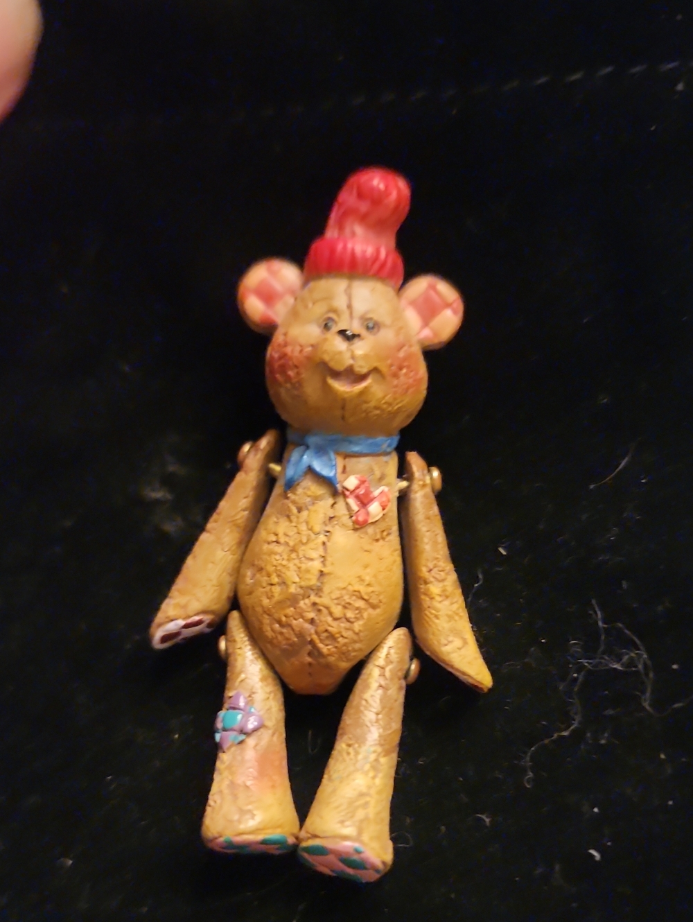 Jim Shore Brown Bear Brooch with Red Hat and Blue Scarf